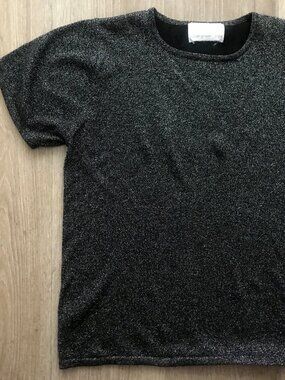 Lurex Top Black Susan Graver Style Large  Short Sleeves Round Neck